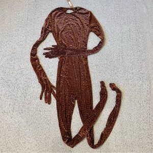 SKIMS Chestnut Brown Velvet Logo Catsuit w/ Built-In Gloves Size S